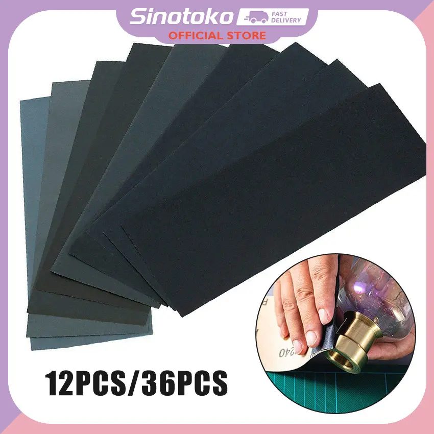 12/36Pcs Amplas Basah Kering Grit 400-3000 – Sandpaper Tahan Air Duco, Cocok untuk Kayu, Logam, Otomotif (Knalpot, Bodi Motor), Tembok & DIY Finishing