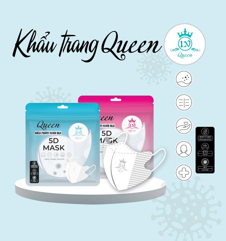 Combo 200 chiếc Khẩu Trang 5D người lớn. Khẩu Trang 5D QUEEN MASK Kháng Khuẩn 3 lớp. Nhung Phụ Kiện Khuyên Tai