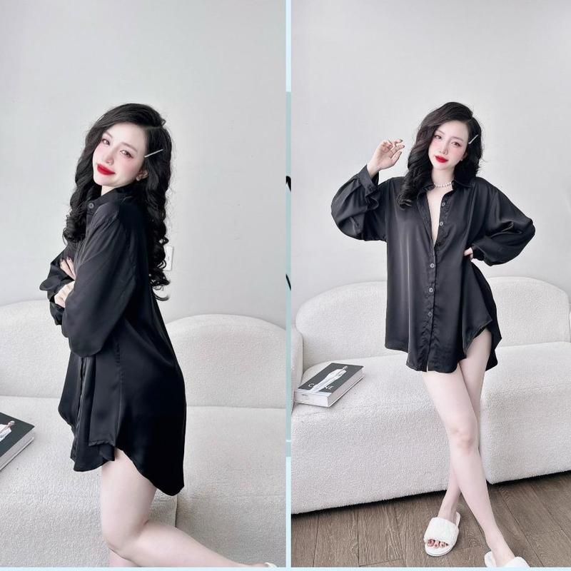 Váy Ngủ Sơmi Đầm Ngủ Sexy Kèm Quần Lụa Latin Cao Cấp Namishopofical Dress Kem Voi Trắng...freesize <65kg