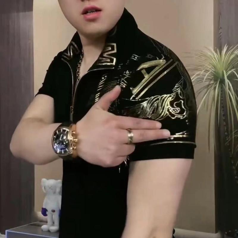 Product Introduction of Áo Thun Nam, Thời Trang, Hàng Mới Về Mùa Hè, Dây Kéo Một Nửa, ngắn Tay, Giá Cả Phải Chăng, Sang Trọng Và Dễ Phối Đồ, Ve Áo, In dập Doanh Nhân, Đẹp Trai 8