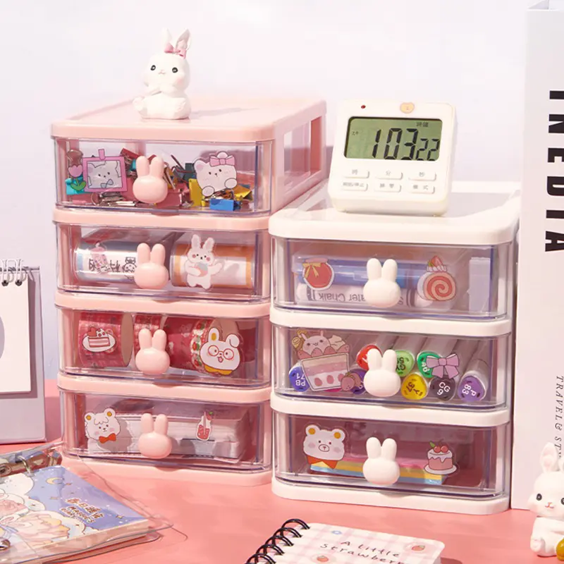 Hộp lưu trữ máy tính đựng phụ kiện để bàn làm việc tay cầm thỏ cute