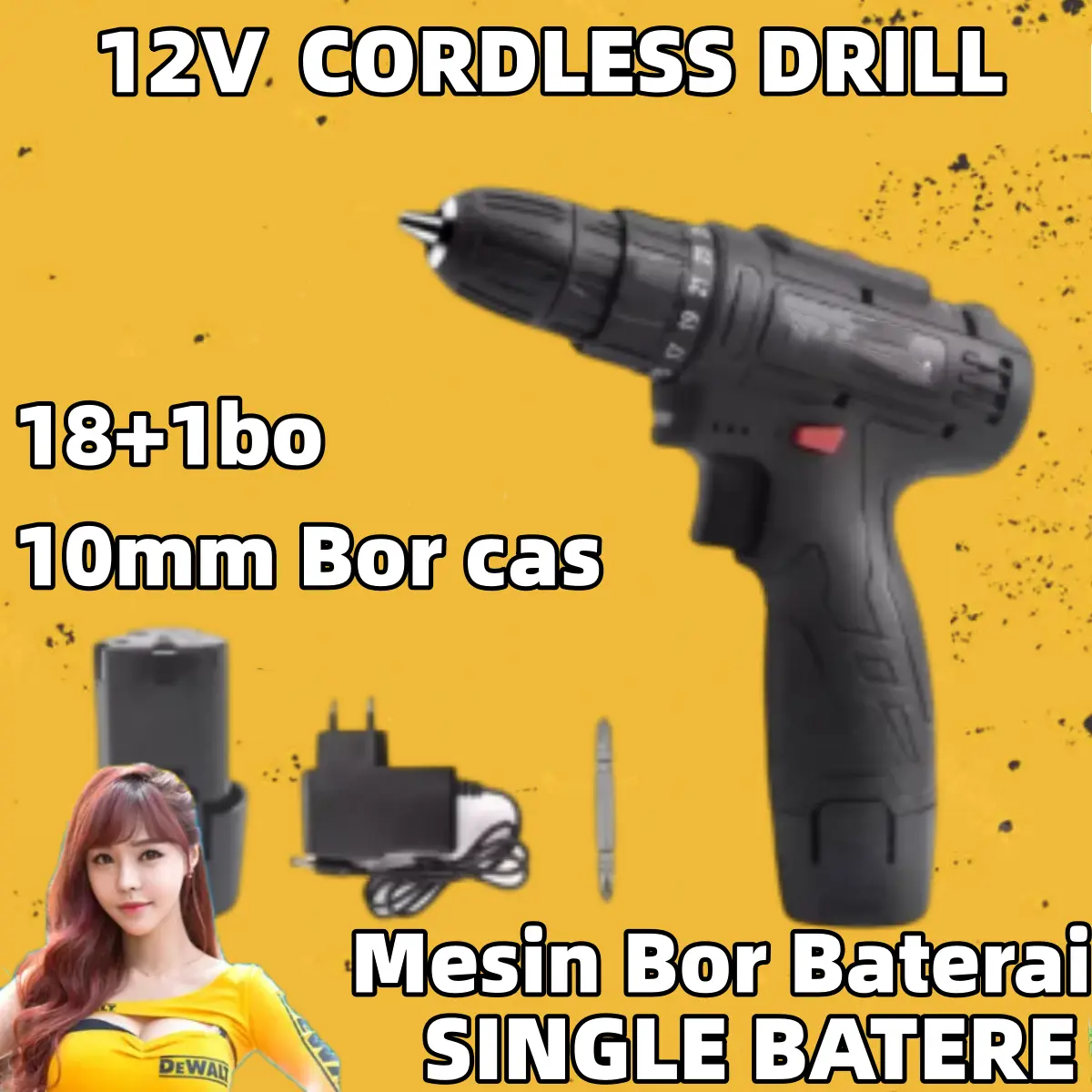 DNY Mesin Bor Baterai Tangan Cordless Drill Battery Bor Listrik SINGLE BATERE baterai Mesin Bor Cordless Besi Kayu Charger Cas 12V