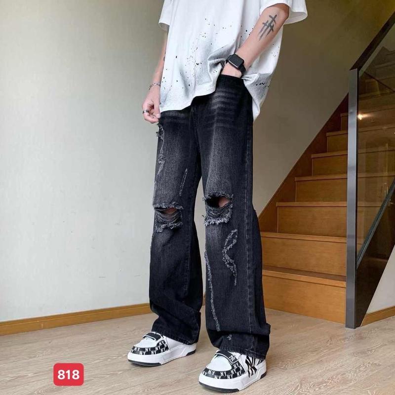 Quần baggy jean nam ống rộng màu xám đen rách chất bò dãn nhẹ B818 dáng chuẩn Menswear Pants Có Túi  - TCS Trùm Chuyên Sỉ
