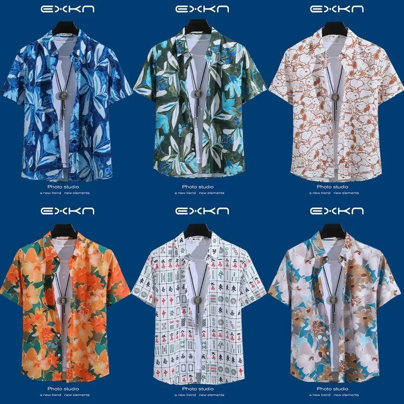 Áo Sơ Mi In Họa Tiết, Dành Cho Nam Giới, Mặc Mùa Hè, Cao Cấp, Đi Kỳ Nghỉ Bờ Biển Hawaii, Ngoại Cỡ, Dáng Rộng Vừa Vặn, ngắn Tay Áo, Hàng Mới Về Menswear 5