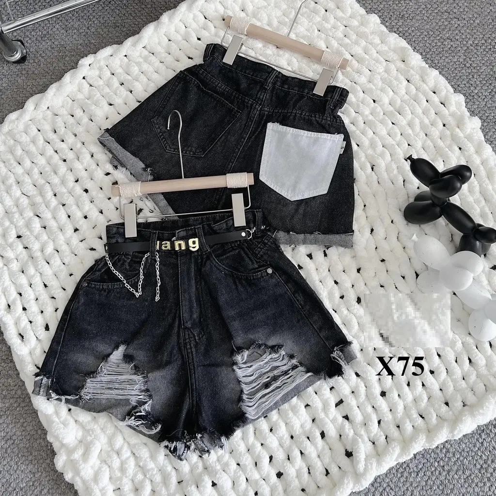 [Tặng Thắt Lưng] Quần short jeans nữ màu xanh rách lai có túi trắng phía sau dễ thương