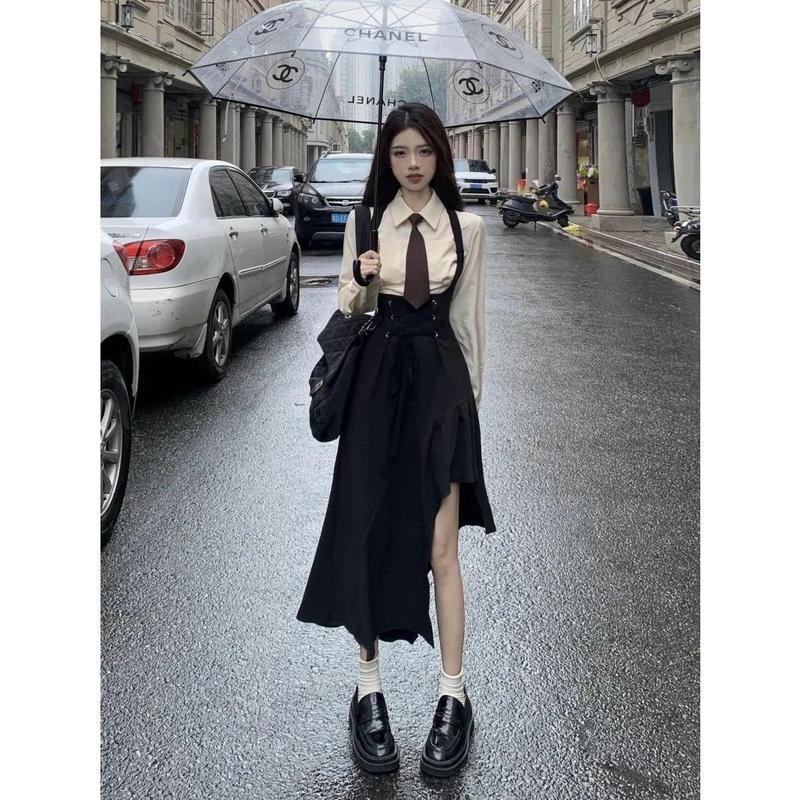 Váy Hai Dây Phong Cách Hàn Quốc, Mùa Xuân Mới, Phong Cách Ngọt Ngào Và Gia Vị, Bộ Áo Sơ Mi Dễ Phối Đồ Váy Hai Mảnh, Phong Cách Cổ Điển Thường Ngày Váy Cao Cấp Nữ Women Top Jacket 7