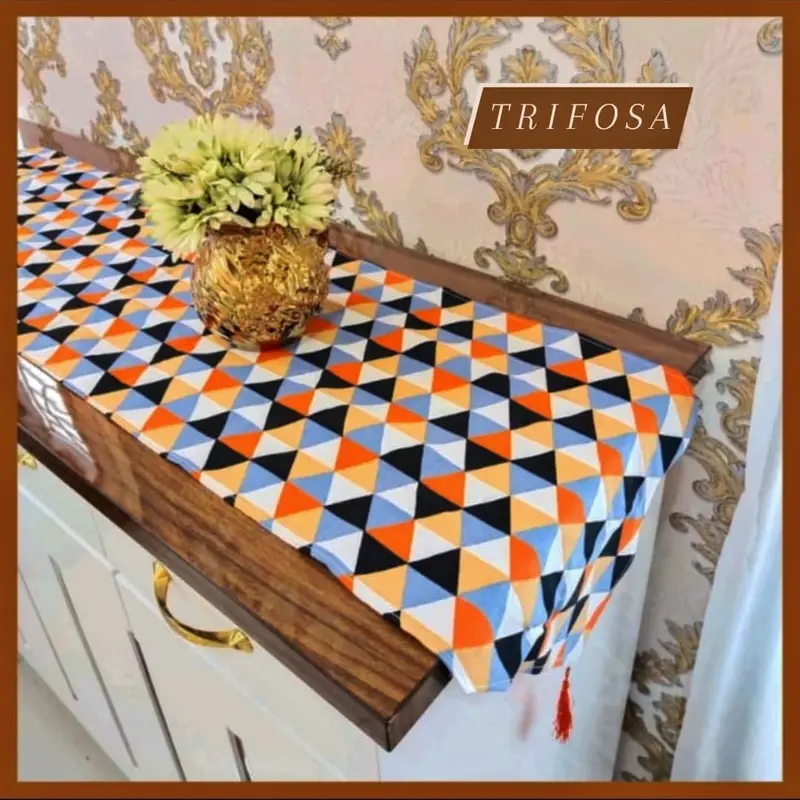 Taplak meja modern panjang 150cm untuk dekorasi ruang tamu bahan kain kanvas aneka motif Rumbai 8