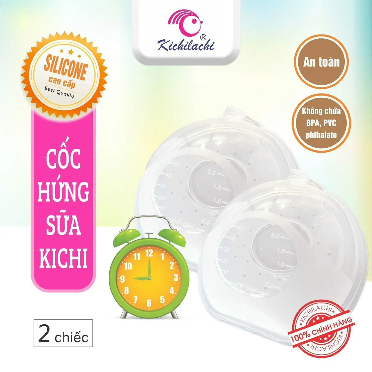 Hộp 2 cốc hứng sữa, phễu hứng sữa chống tràn Kichilachi  Hoặc CMBEAR  silicon, nhựa PP an toàn tiện lợi