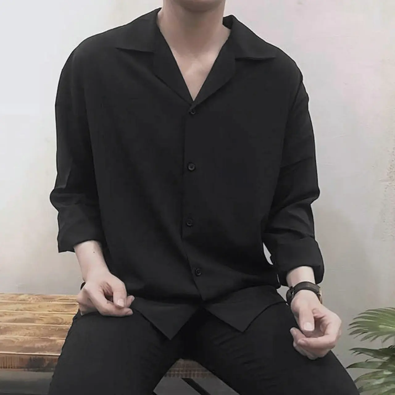 Áo Sơ Mi Nam Nữ Unisex DÀI TAY CỔ VEST TRƠN Form Rộng Sơ Mi Nam Dài Tay Basic Simple Unisex Cotton Lụa Hàn Quốc Màu Trắng Và Đen Mịn Mát Phong Cách Hàn Có Form Rộng Bigsize