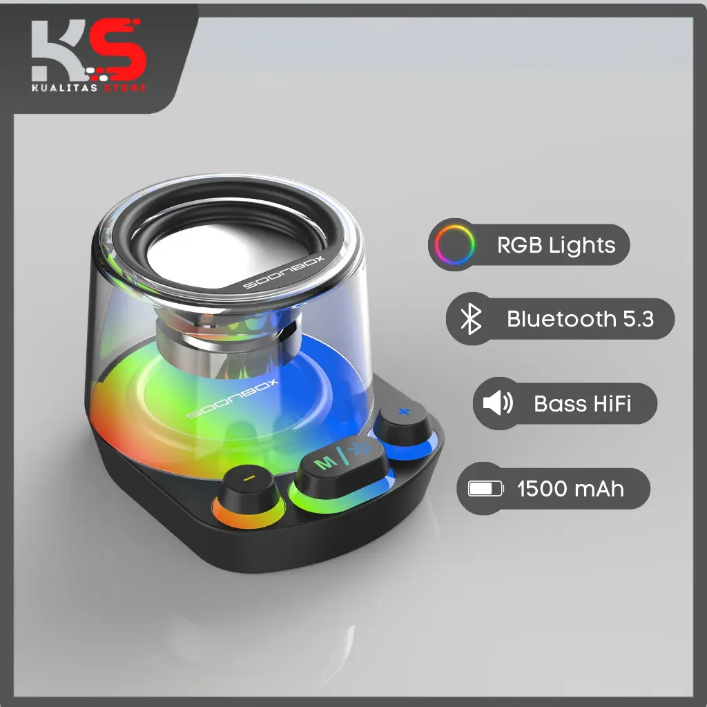 SOONBOX S301 Mini Speaker Bluetooth Portable 5.3 Wireless 10W Bass HifI 360 Sound + LED Light Mechanical Button