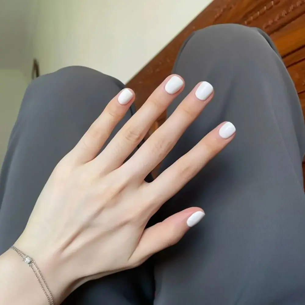 Detachable Short False Nails Round French Fake Nails Solid Color Full Cover Nail Tips for DIY