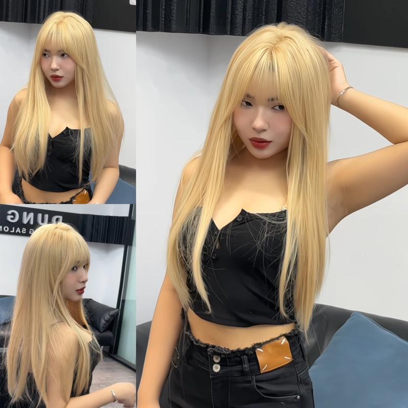 DJ-24 Bộ tóc giả nguyên đầu thẳng vàng bạch kim dài 60cm wig women by Dung Ji