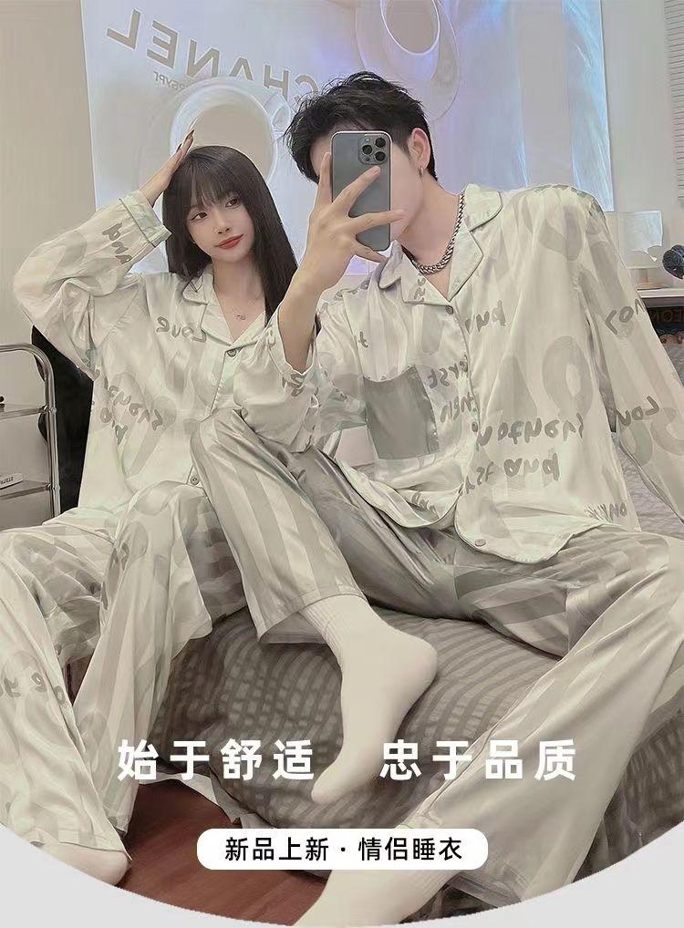 Product Introduction of Đồ Ngủ Cặp Đôi Bộ Đồ Mặc Nhà Mùa Hè Cho Nam Mùa Xuân Và Mùa Thu Bằng Lụa Nhân Tạo Mỏng Dài Tay ngoại Cỡ ngoại Cỡ Áo Polo 2