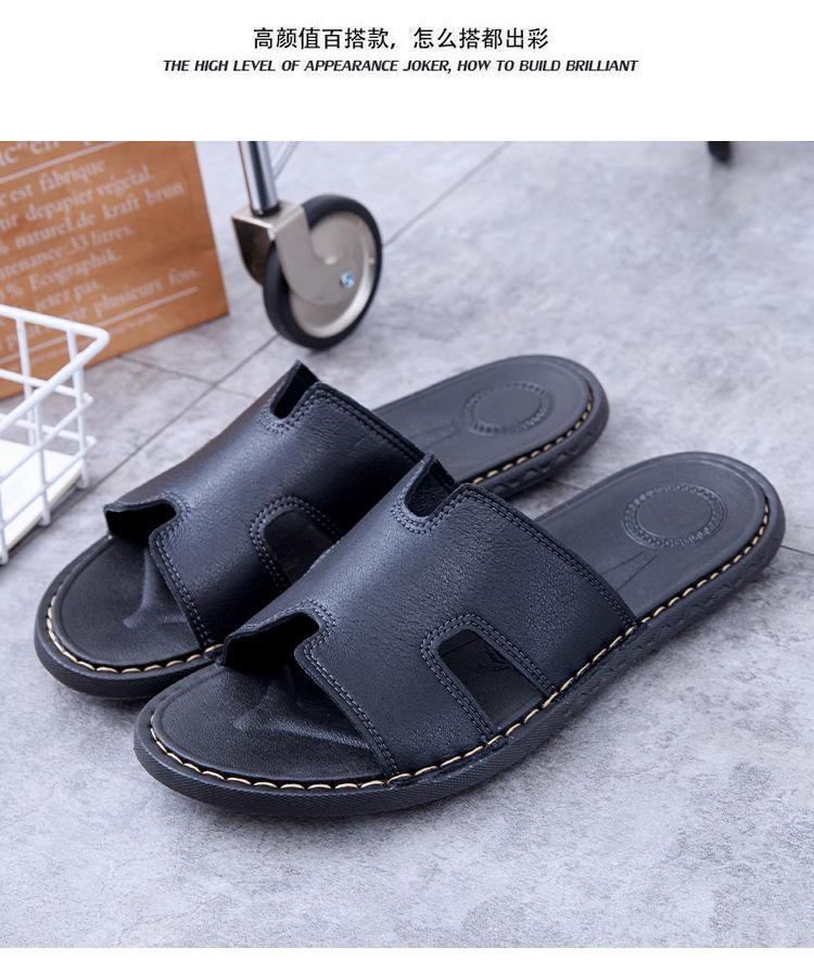 Product Introduction of Men's Leather Black Slippers for Summer  Outdoor Non-Slip Wear-Resistant Casual Leather Sandals 2