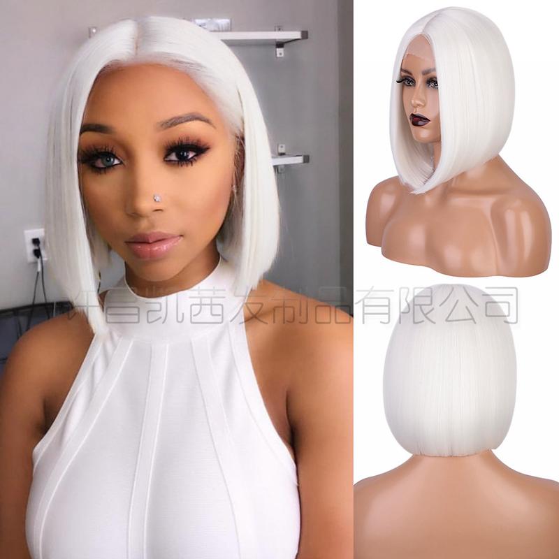 Xuchang Wig European and American Medium Short Straight Hair Bobhaircut Wig Female Hair Wigs Front Lace Wig Head Cover on Sale 2
