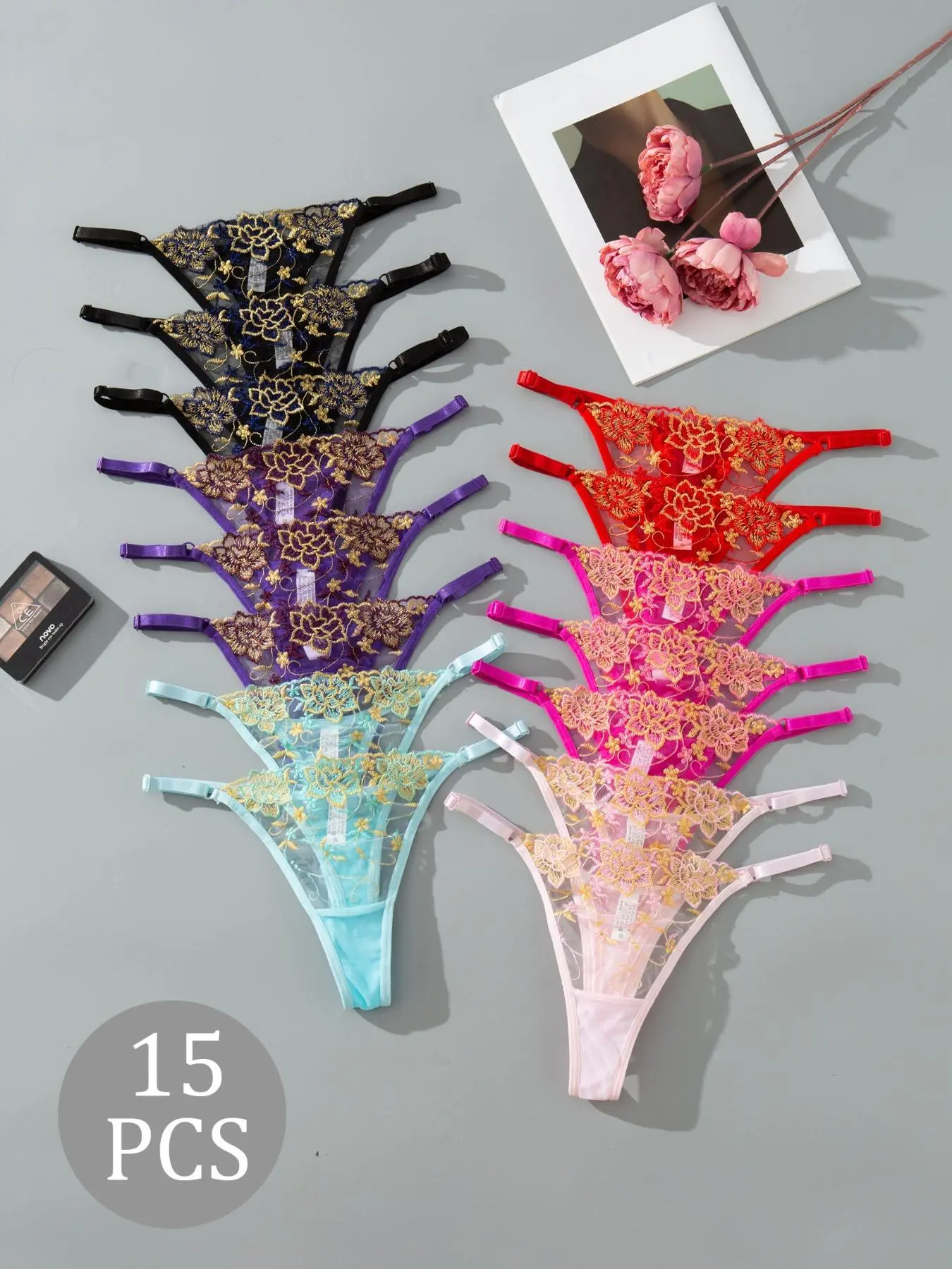 Women's Floral Embroidery Sheer Thong, Soft Comfy Breathable Panty for Daily Wear, Women's Underwear for All Seasons