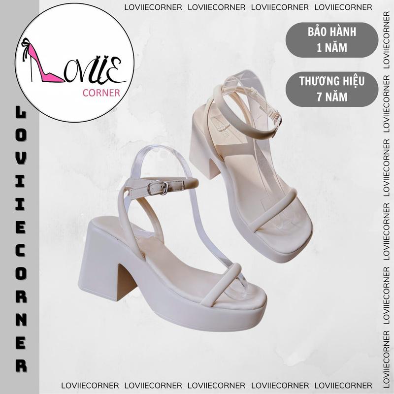 LOVIIECORNER - SANDAL CAO GÓT NỮ MŨI VUÔNG HỞ HẬU CÓ KHÓA CÀI QUAI NGANG PHỒNG - GIÀY THỜI TRANG ĐẾ VUÔNG 9 PHÂN ĐÚP MŨI VUÔNG - G240131