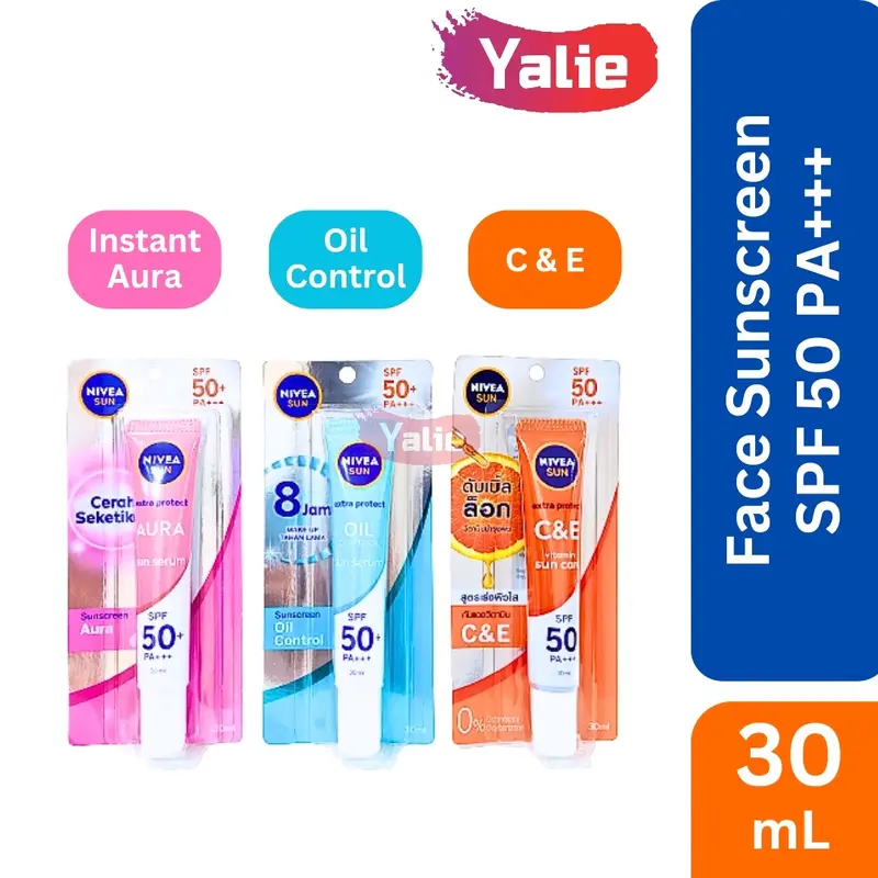 NIVEA Sun Face Serum 30ml SPF 50 Protect White Instant Aura PINK/Oil Control BIRU/ Extra Protection Vitamin C&E Suncare Sunblock Wajah Face Sunscreen Sun Care Sun Cream 30 ml 0