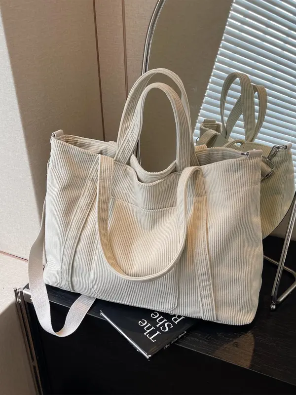 Women's Solid Color Corduroy Crossbody Bag, Fashionable Large Capacity Shoulder Bag for Daily Commute, Casual Trendy Versatile High-quality Daily Commuting Bag 5