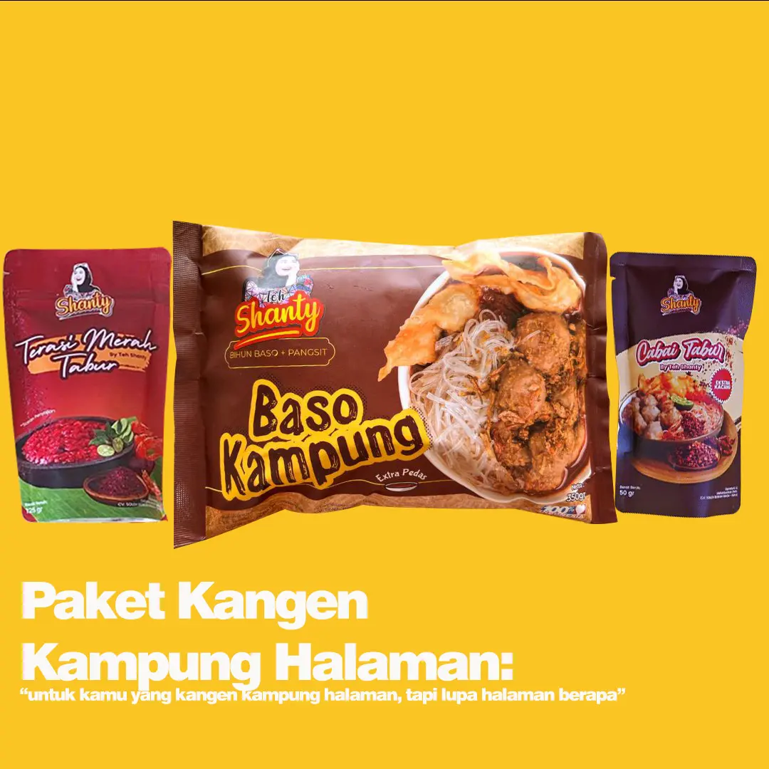 Paket kangen kampung halaman, berisi: 1 pcs Baso Kampung, 1 pcs Terasi merah pouch 75Gr, 1 Pcs Cabai Tabur 50Gr Masakan