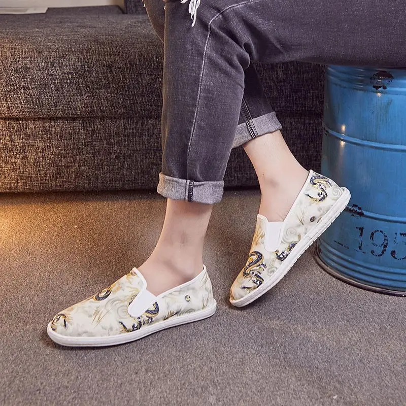Giày Vải Thủ Công Cho Nam, Giày In Họa Tiết, Xu Hướng Chân Đầu Tiên, Giày Da Đanh Xã Hội Thoáng Khí, Mới 5