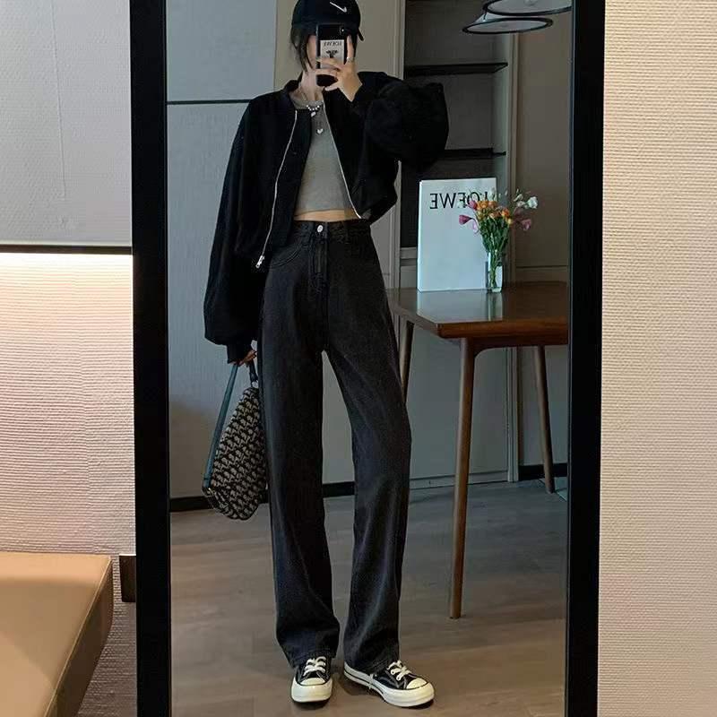 Quần Jean Ống Rộng Họa Tiết Da Báo, Phong Cách Cô Gái Nóng Bỏng, Dành Cho Nữ, Phiên Bản Hẹp Mùa Xuân Và Mùa Thu, Cạp Cao, thụng, Dáng Rộng Rãi Và Mỏng Vừa Vặn, Quần quét đất Nhà Thẳng, Thời Trang Women Women 5