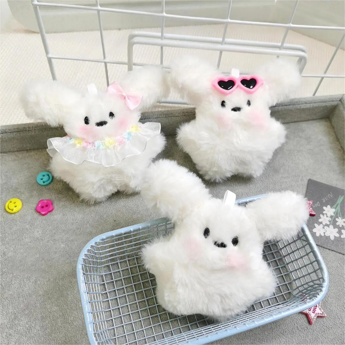 Cute Bow Puppy Plush Pendant Cartoon Sunglasses Dog Doll Bag Ornament