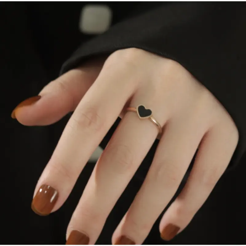Cincin Korea Hati Zirkon Hitam Untuk Wanita Murah. A-03 Rings 4