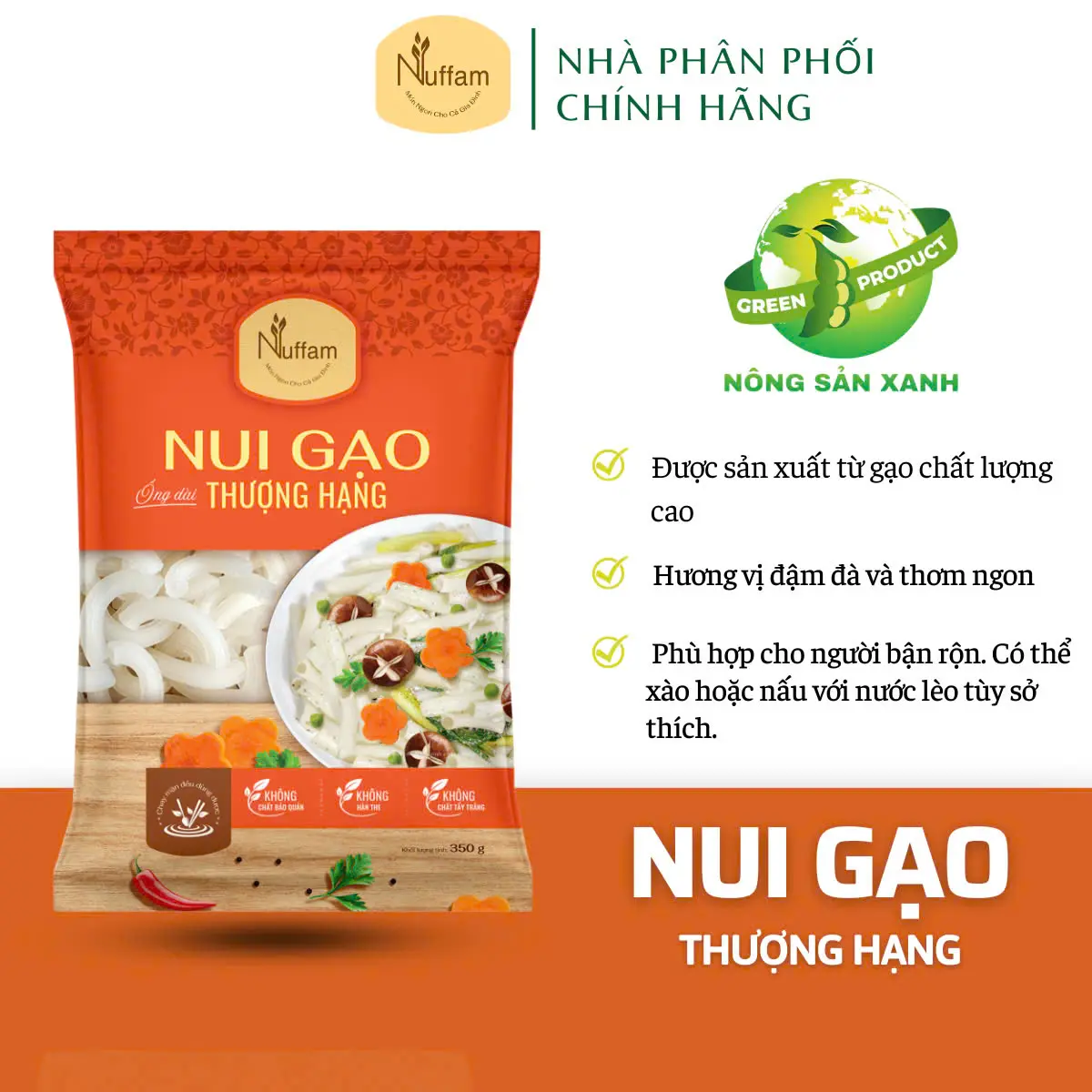 Nui Gạo Hữu Cơ Cho Bé Ăn Dặm, cho người ăn chay, healthy - Túi 350gr