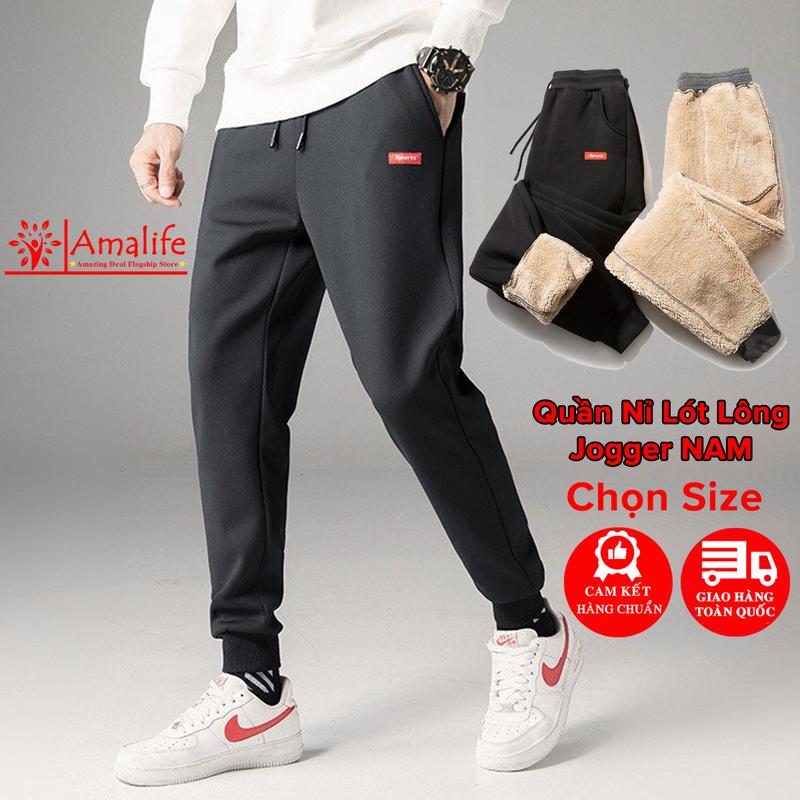 Quần Jogger Nỉ Lót Lông Cho Nam Dày Xịn, Quần Nỉ Dáng Ôm Jogger Giữ Nhiệt Nỉ Thu Đông Chơi Thể Thao Giữ Ấm Chính Hãng Amalife