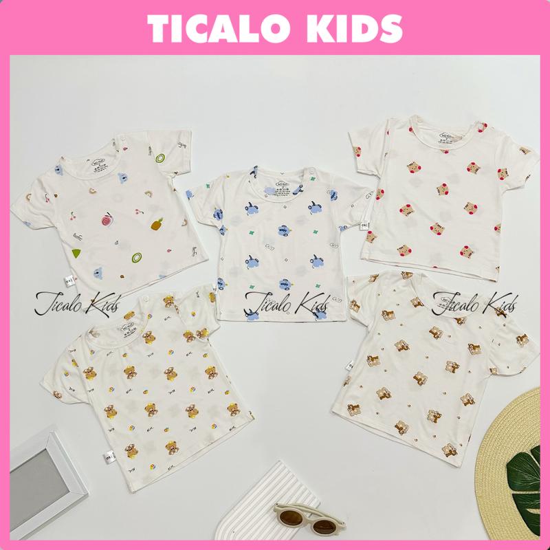 Combo 5 Áo CỘC Trắng Hoạ Tiết - CÀI VAI - Chất Liệu Petit, Thun Lạnh, Mềm, Mát Cho Bé