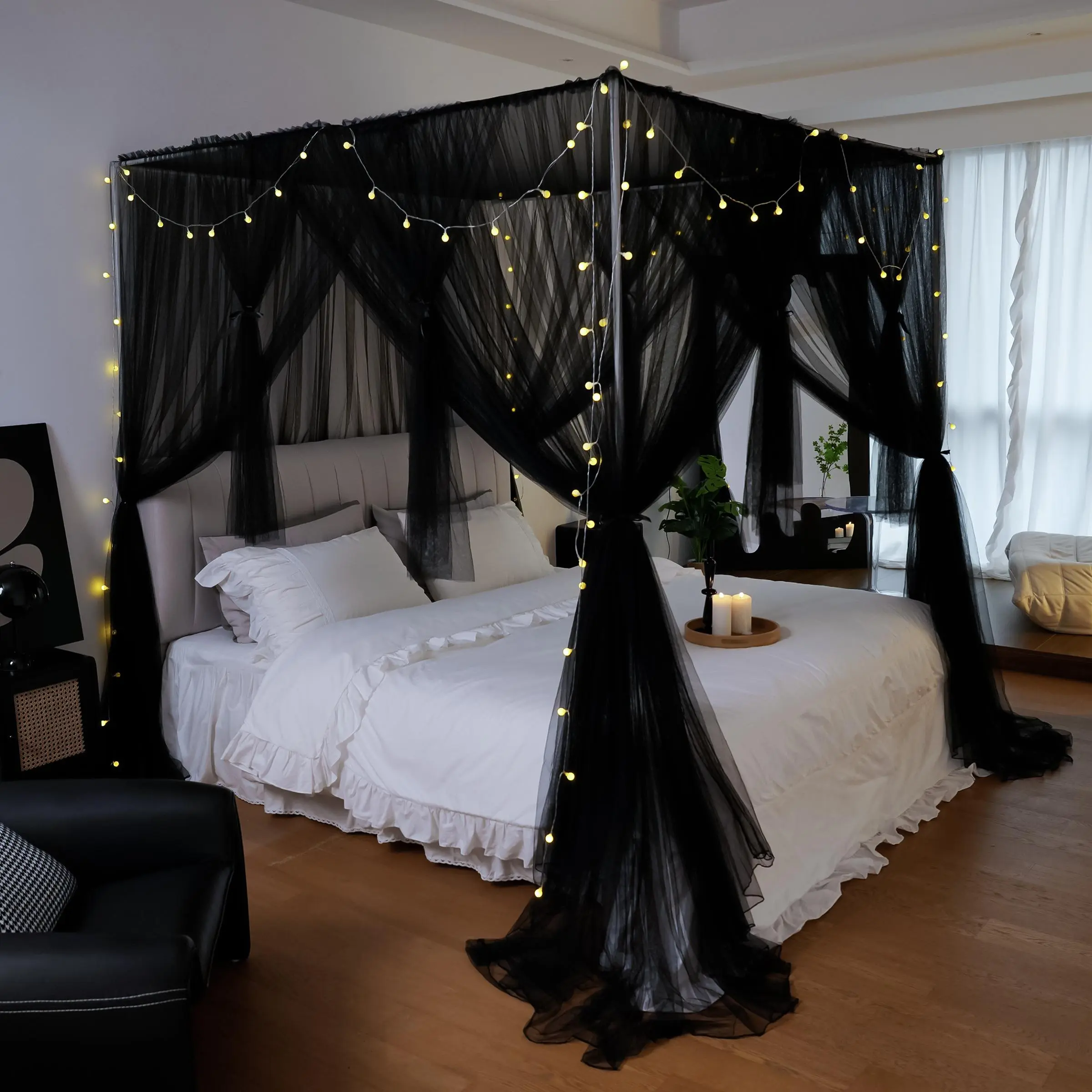 Mosquito Net with 12pcs Ties, 1 Count Mosquito Net without Led String Light Or Frame, Bed Canopy for Bedroom, Home Decor, Bedding Supplies, Christmas Gifts, Christmas Decorations