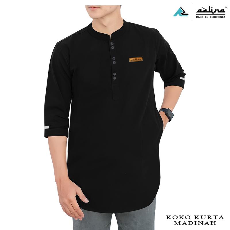Baju Koko kurta fashion muslim pria model lengan 3/4 bahan katun madinah premium Azlina Formal Nyaman Simple Dewasa 1
