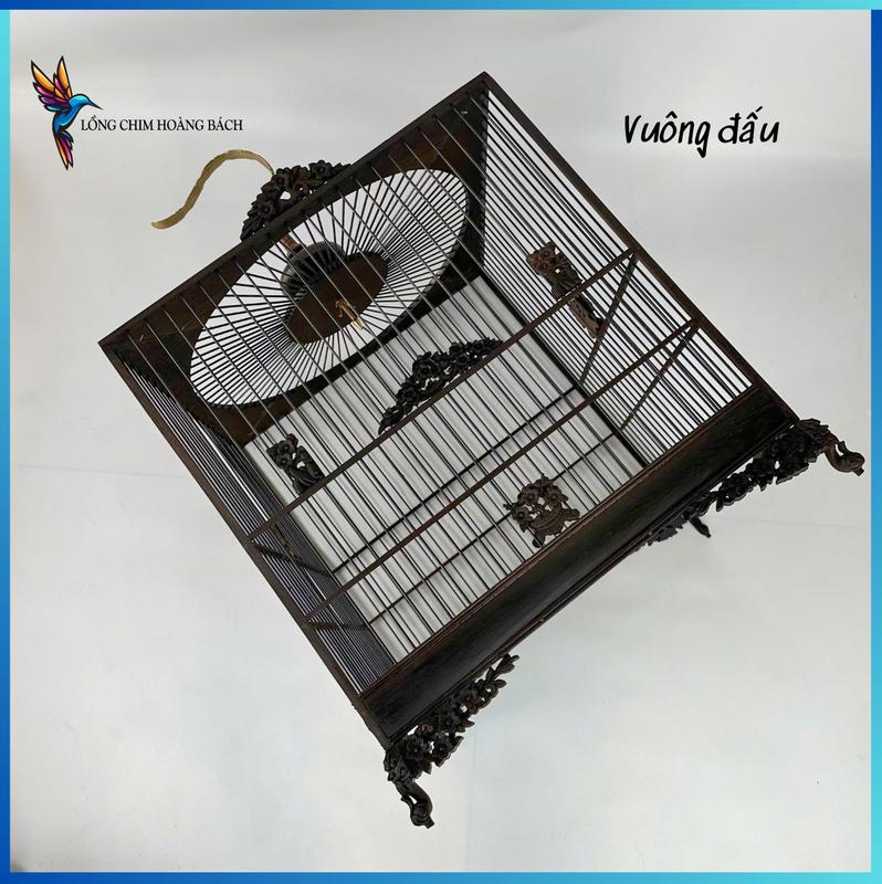 Lồng chim chào mào triện hoa mai tự ráp, lồng chào nóc tròn gỗ mun cao cấp, đã ráp sẵn 4 mặt