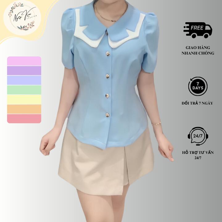 Áo sơ mi nữ cổ lá sen kiểu công sở  3 Top Women thô Voi áo sơ mi  thô bèo áo đơn เก๋ Cotton