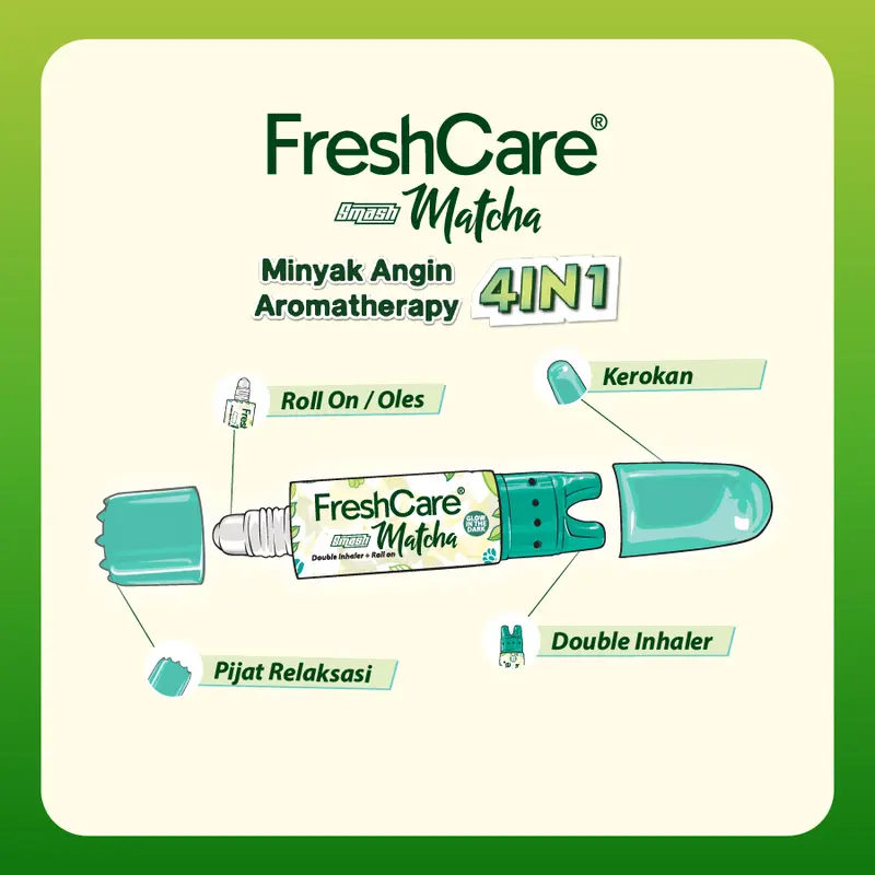 PAKET 3 PCS FreshCare Smash Matcha - Double Inhaler + Kerokan + Roll On + Pijat dan Relaksasi Tubuh 3
