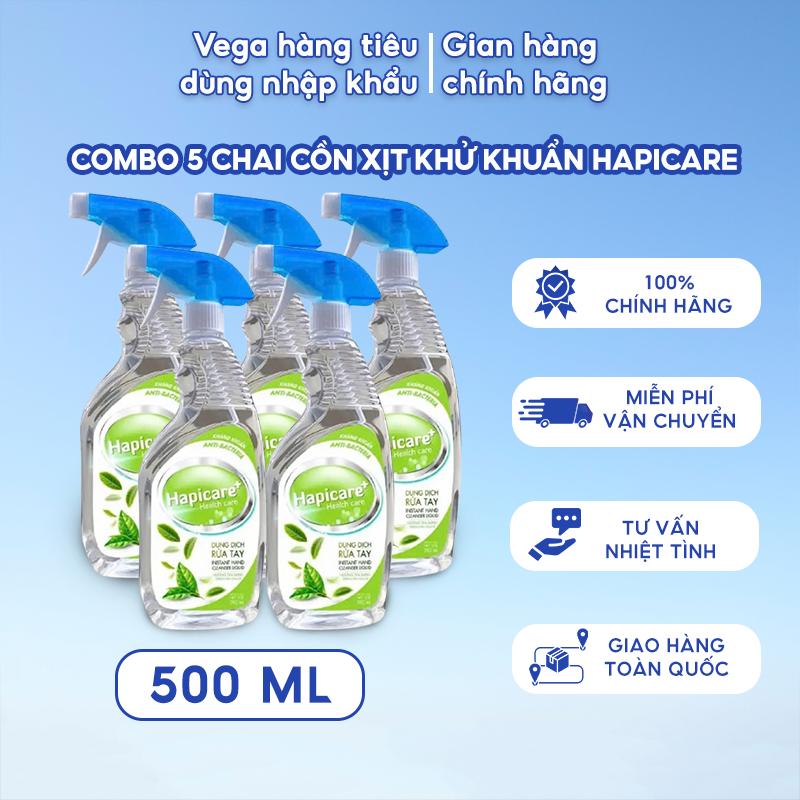 Combo 5 Chai Cồn xịt khử khuẩn 500ml Hapicare - Nước rửa tay gel khử trùng tay, Dung Dịch Rửa Tay,Khử Khuẩn, Dưỡng Ẩm và Làm Mềm Da bình  xịt