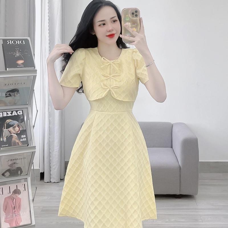 Product Introduction of Đầm xinh tùng xoè 3 nơ - chất vải thoi- thương Váy chữ A Nữ Women Trắng Dress D240 4