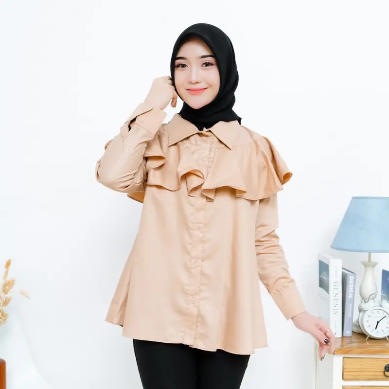 Emora Blouse Poly Cotton Ruffel Clay 1