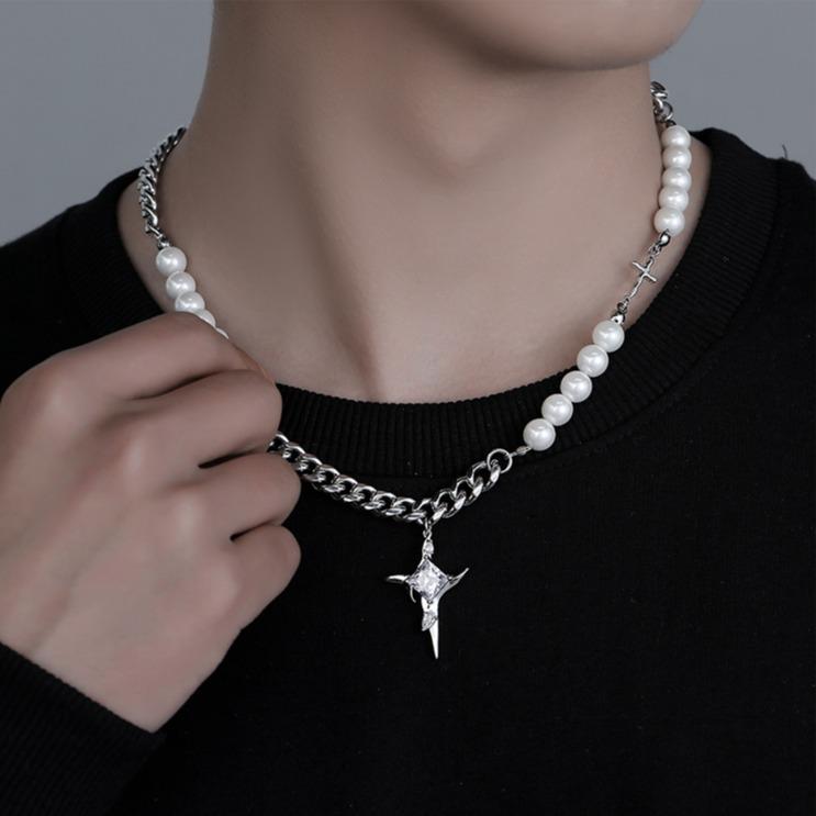 [Mua là mê, chê thì hoàn về] Vòng cổ nam Nữ French Đính Ngọc Trai Phong Cách hip hop Âu Mỹ , Dây Chuyền Choker Chuỗi Hạt Mặt Thánh Giá Đính Đá Thời Trang Tavi Studio