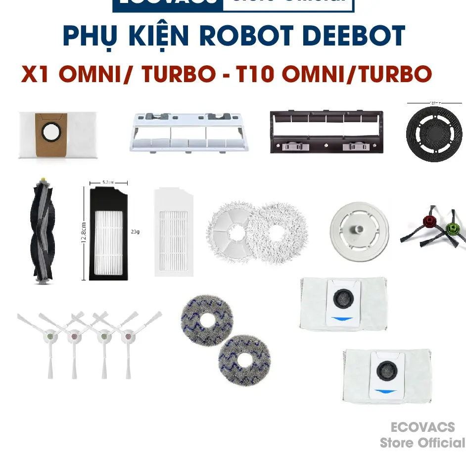 Phụ kiện Robot hút bụi Ecovacs Deebot X1,T10 Omni /Turbo chổi chính,khăn lau,giẻ lau,chổi cạnh, lọc bụi,gắn giẻ,túi rác