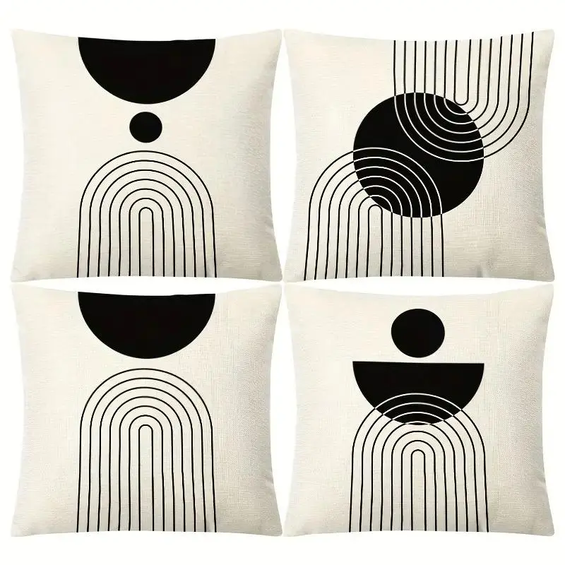 Geometric Pattern Pillow Case without Filler, 4pcs/set Casual Square Pillow Cover, Room Decor Cushion Cover, Household Decorative Pillowcase for Home Living Room Bedroom Sofa Couch