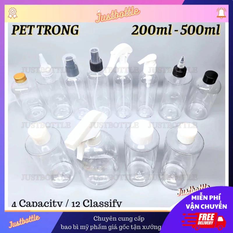 Chai Nhựa 200Ml 250Ml 300Ml 500Ml Trắng Trong Suốt - Lọ Pet Xịt Phun Sương Nắp Bật Nắp Press Nhấn Giọt Vòi Sữa Tắm Nắp Nhôm Vặn Nhựa Nhọn Xịt Họng Bodymist Toner Đựng Dung Dịch Chiết Mỹ Phẩm Sữa Tắm Dầu Gội - Vỏ Bình Triết