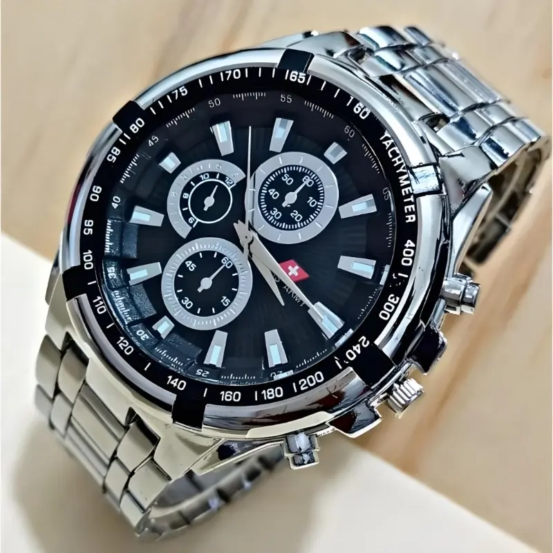 Terlaris !!! Fashion Kasual  ANALOG Mewah Jam Tangan PRIA Elegan SA1349 Rantai SOLID [STAINLESS STEEL] Diameter : 4 cm | Chrono OFF (VARIASI) | Free BOX Dan BATERAI Cadangan | WATER RESISTANT | TAHAN AIR