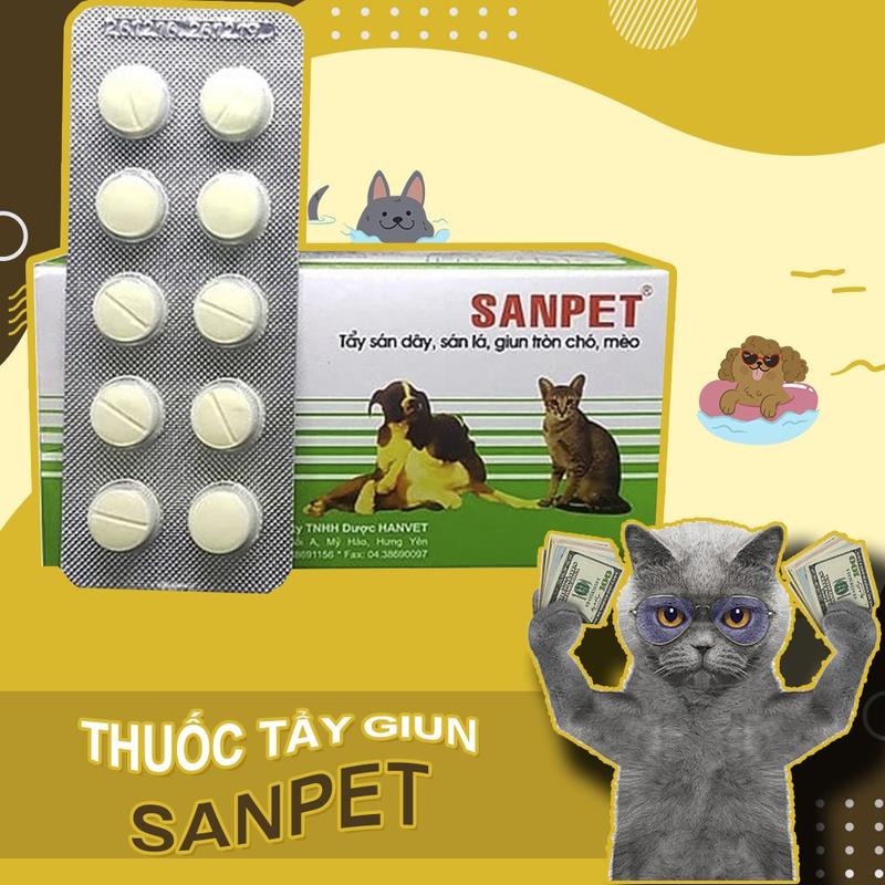 Thuốc tẩy giun cho chó mèo SanPet 1 viên lẻ