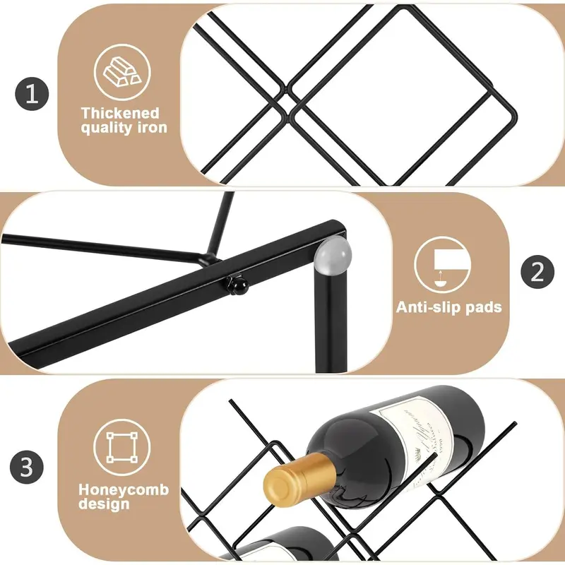 Local shipping-Deco Small Wine Rack 5 Bottle Holder - Modern Metal Wire Wine Storage for Countertop Table Top Coffee Bar Kitchen (Black) 5