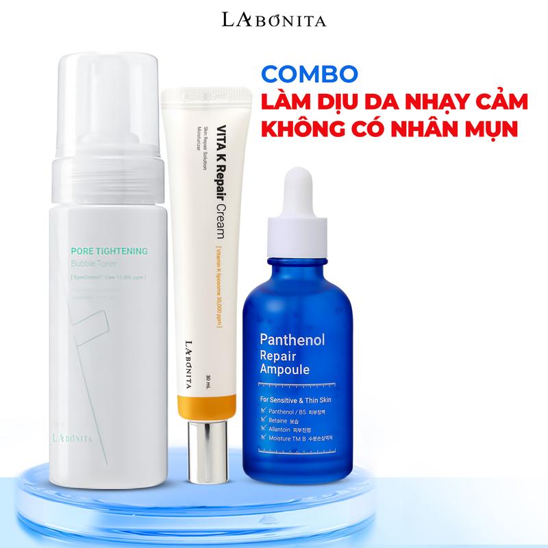 Combo Pore Tightening Bubble Toner 150ml + Panthenol Repair Ampoule 50ml + Vita K Repair Cream 30ml Skincare Làm Đẹp Da