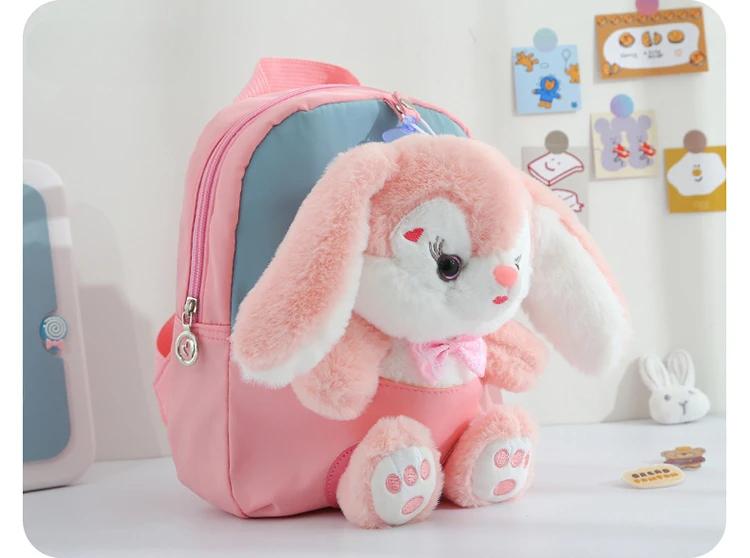 Product Introduction of Plush 3D Rabbit Backpack for Boys Girls Kids Children SchoolBag Cute Bow Tie Cartoon School Bags Kindergarten Preschool Baby Bag 5