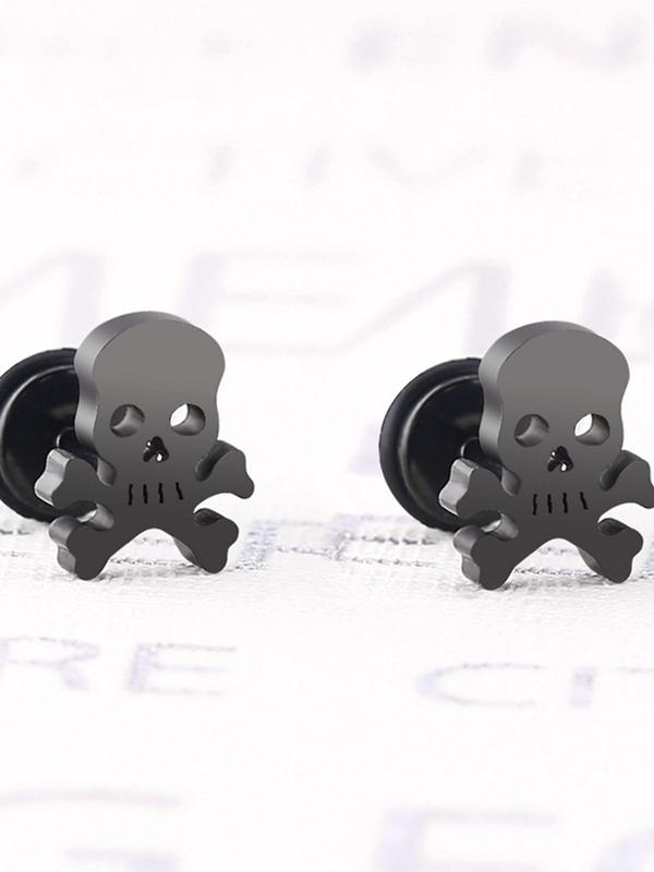 Punk Style Skull Design Earrings, Fashionable Stainless Steel Earrings for Men & Women, Trendy All-match Goth Jewelry for Birthday Gift 2