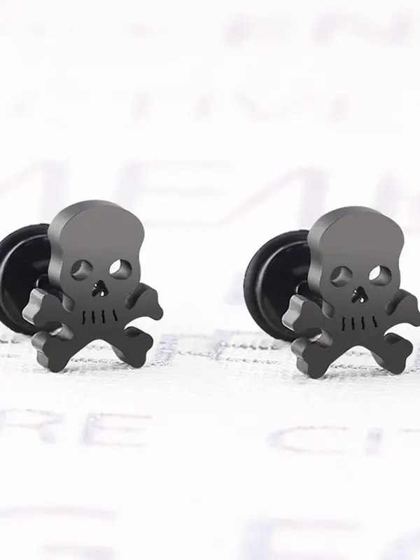 Punk Style Skull Design Earrings, Fashionable Stainless Steel Earrings for Men & Women, Trendy All-match Goth Jewelry for Birthday Gift 2